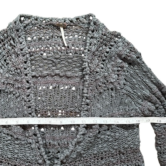 Free People Gray Open Knit Longline Cardigan Sweater Women’s Medium - Picture 5 of 7